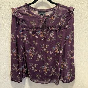 Purple Floral Ruffle Long-Sleeve Blouse